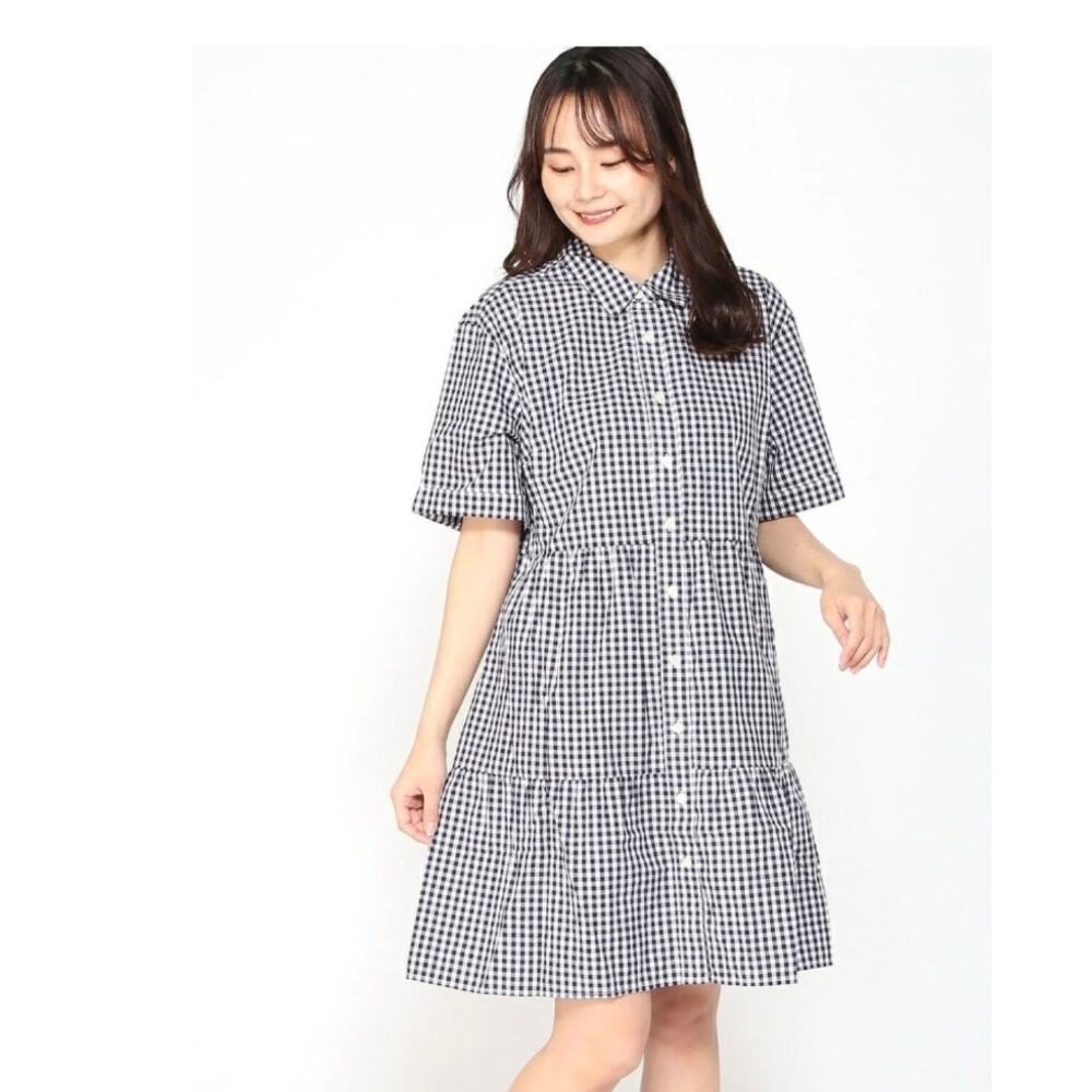 Gap Checkered Tiered Dress Coquette Cotton Preppy Soft Monochrome Soft Girl